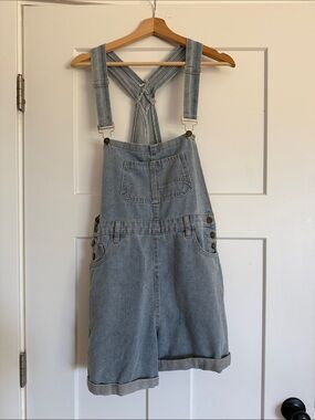 Light Wash Denim Short Overalls - Women